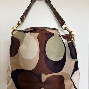 Coach Brown and Cream Signature Shoulder Bag